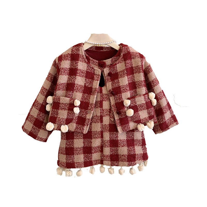 Girls 2025 Winter New Christmas New Year Birthday Xiaoxiangfeng Jacket Vest Skirt Fleece Two-piece Tide Set