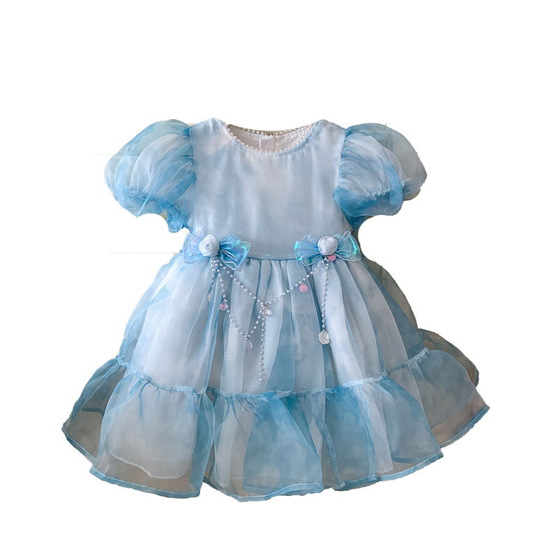 Girls' birthday beautiful princess dress summer 2025 new older children's girls summer foreign style tie-dye dress summer dress