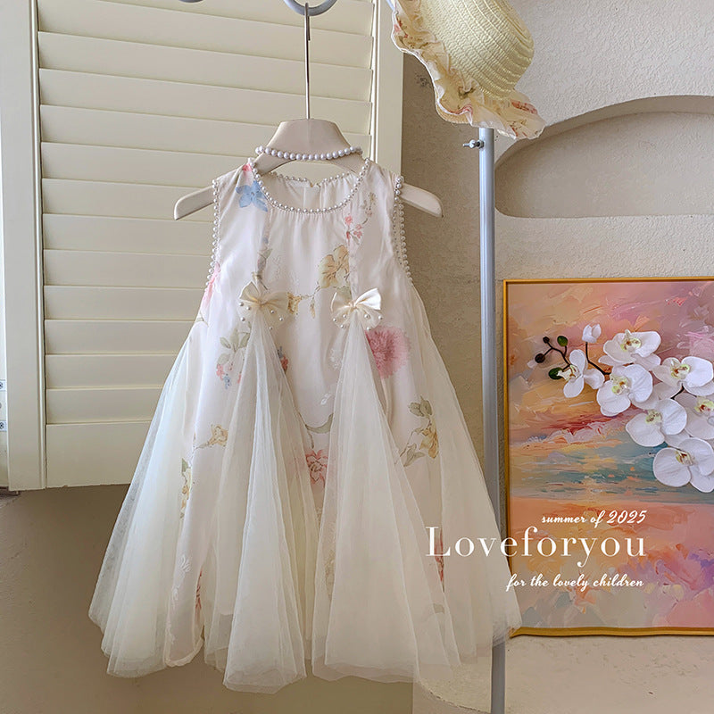 女童无袖立体蝴蝶网纱裙2025夏装女宝女童甜美连衣裙子