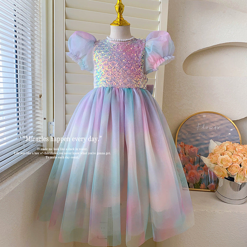 Girls' Mermaid Princess Dress - Trendy Gradient Color Block