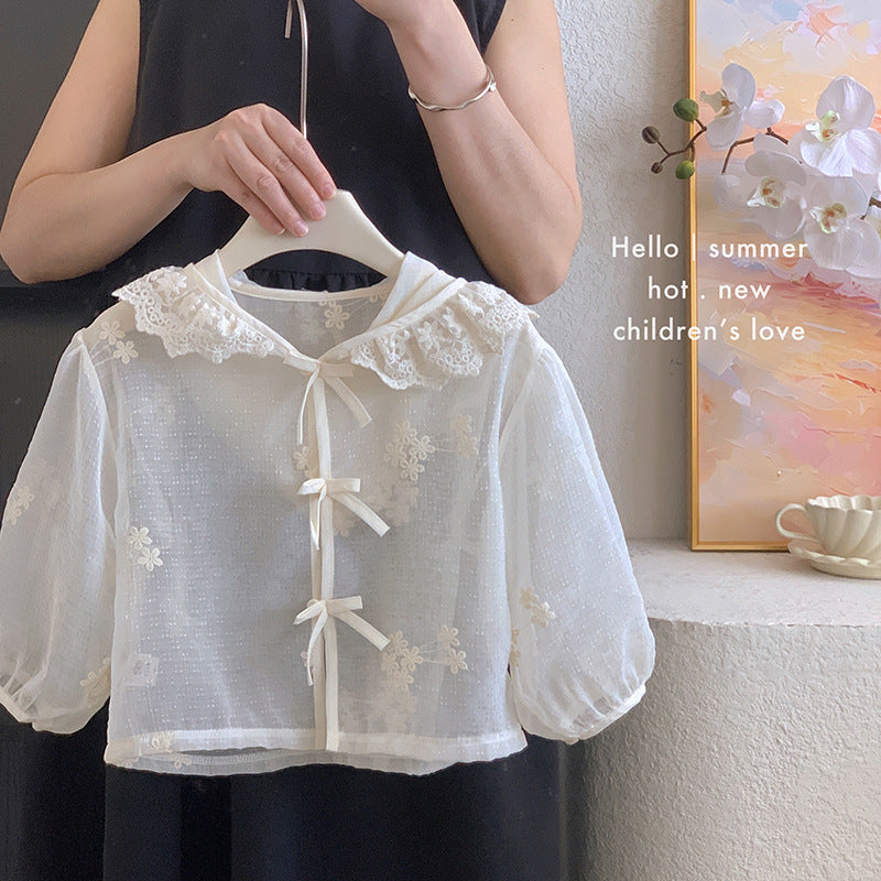 Girls' summer sunscreen clothes 2025 new little girl Korean version embroidered flower super sweet sunshade versatile coat