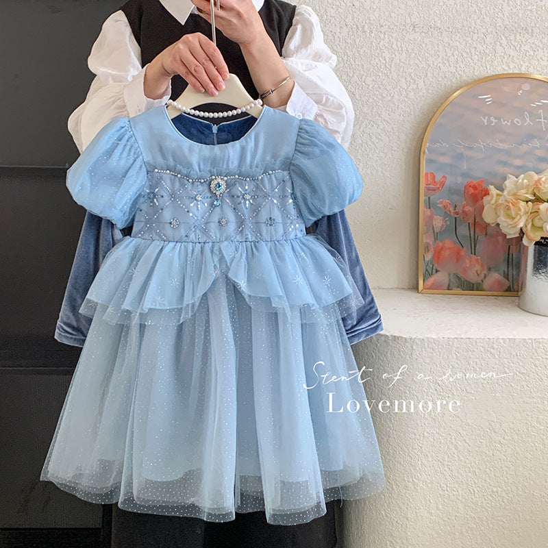 Girls Elsa Princess Dress 2025 Fleece Children's Christmas Dress Children's Baby Winter Elsa Dress