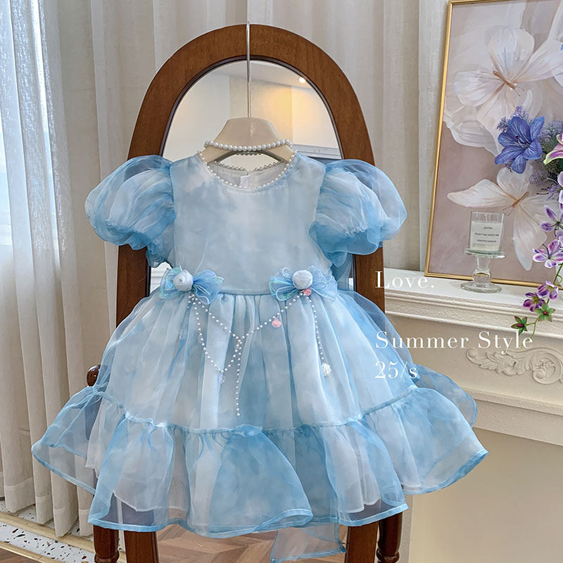 Girls' birthday beautiful princess dress summer 2025 new older children's girls summer foreign style tie-dye dress summer dress