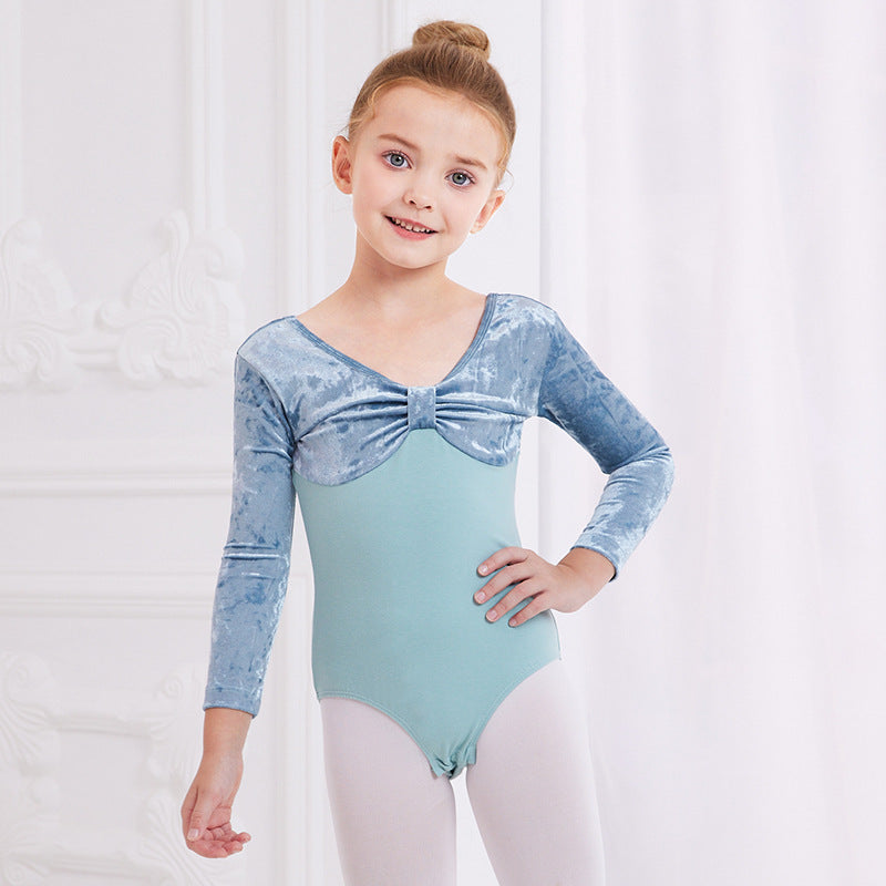 Velvet Bow Ballet Leotard for Kids(Include a pair of shoes and tights as a gift)