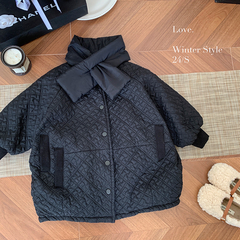 Girls' coat autumn and winter 2025 new cotton thickened girls' senior rabbit hair medium and long light cotton-padded clothes