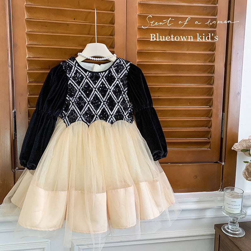 Girls' velvet dress children's clothing 2025 new baby princess dress foreign style children's New Year red skirt fashionable