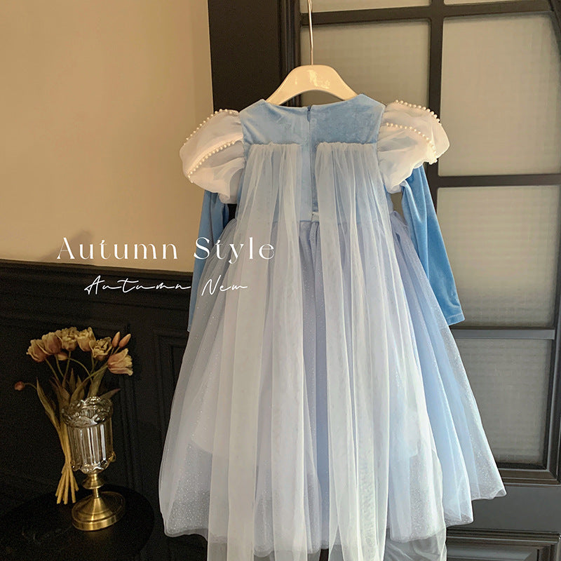 Girls Birthday Dress Dress Blue Fluffy Mesh Dress