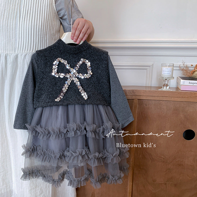Princess dress girls dress autumn 2025 new foreign style children's skirt wool vest gauze skirt two-piece set