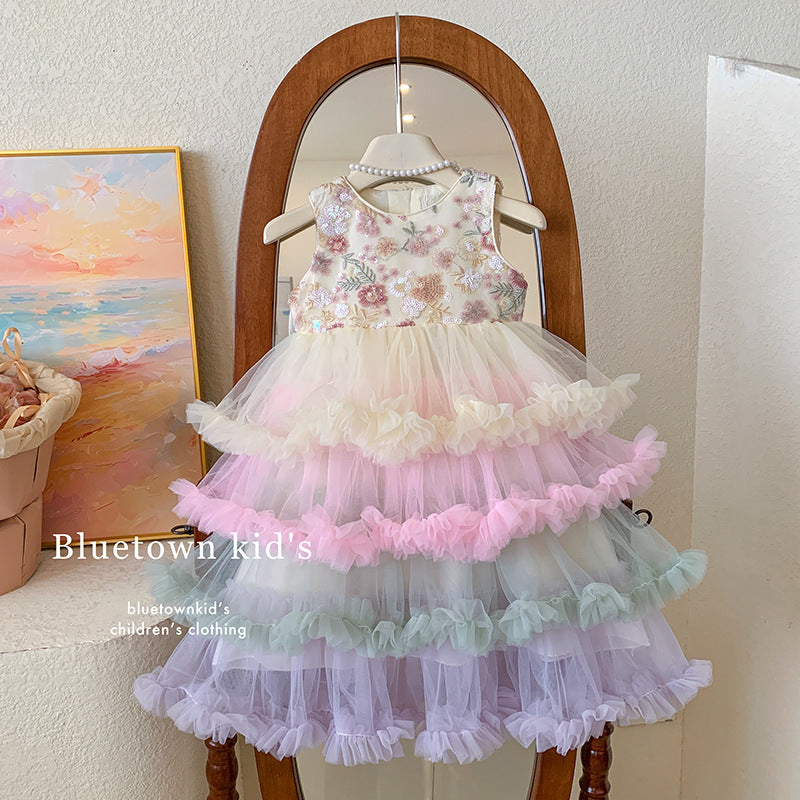 Girls vest dress 2025 summer new girls foreign mesh tutu skirt children's princess dress super fairy