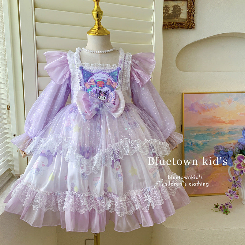 Girls Kulomie Princess Dress Spring and Autumn Little Girl Lolita Dress Children's Heavy Industry Birthday Dress Gauze Dress