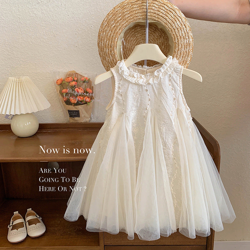 Sleeveless dress new foreign style children's lace skirt baby dress girl gauze skirt