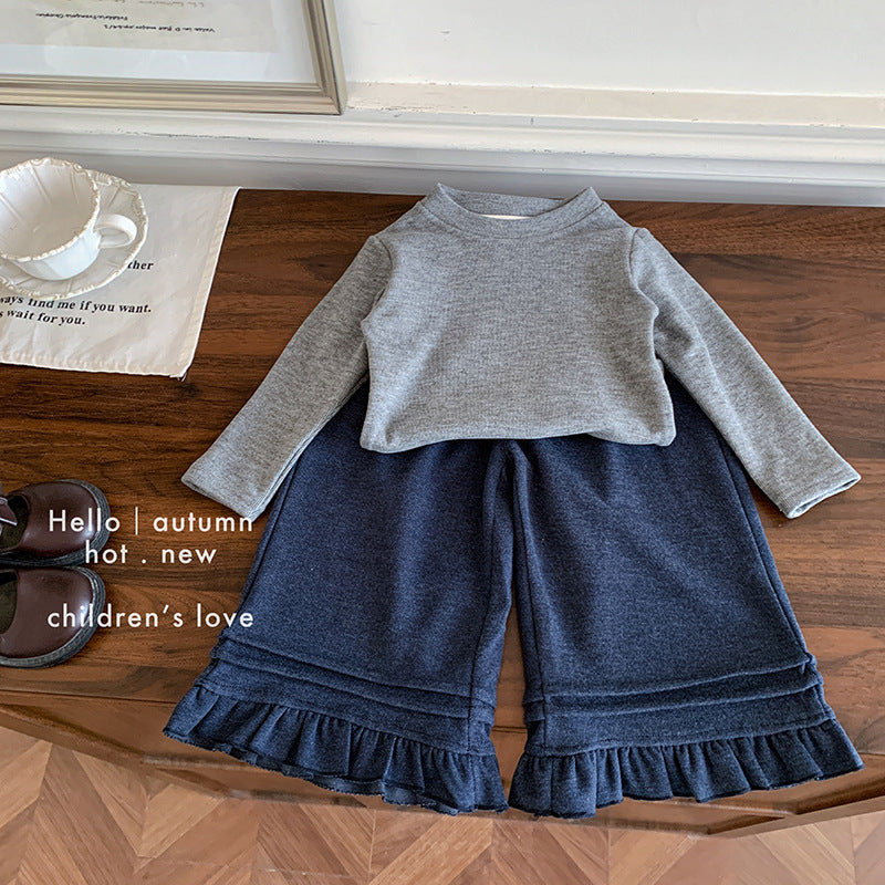Girls' suit, spring and autumn 2025 new foreign-style baby girl fashionable plaid top, bottoming casual pants three-piece set