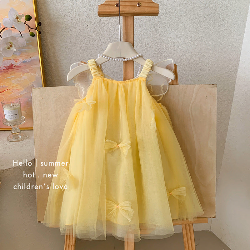女童夏装连衣裙2025新款儿童洋气时髦女宝宝夏季立体蝴蝶结公主裙