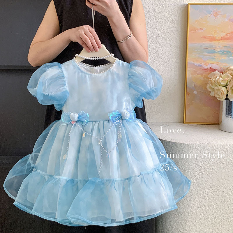 Girls' birthday beautiful princess dress summer 2025 new older children's girls summer foreign style tie-dye dress summer dress