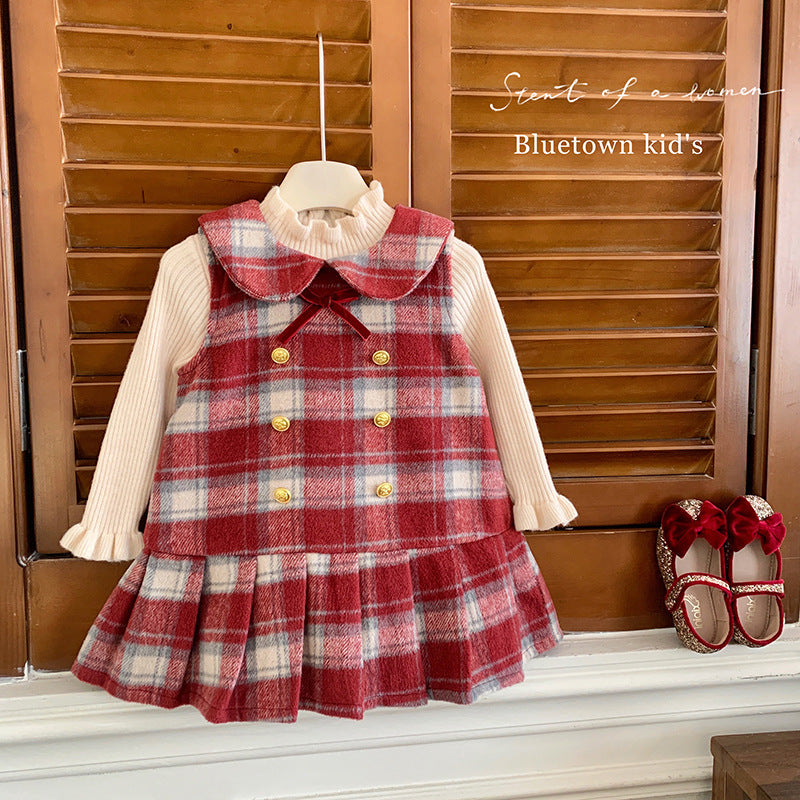 Korean version of girls' dress autumn and winter 2025 new female treasure plush princess dress children's foreign style without plush sweater