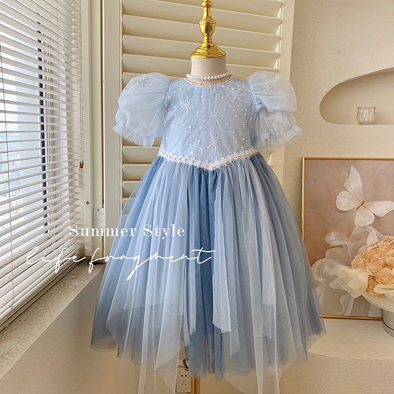 Baby Girl Frozen Princess Elsa Dress Little Girl Mesh Princess Dress