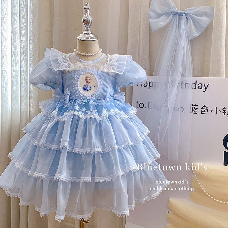 Children's Lolita dress 2025 new little girl Elsa summer foreign style cake skirt baby princess dress